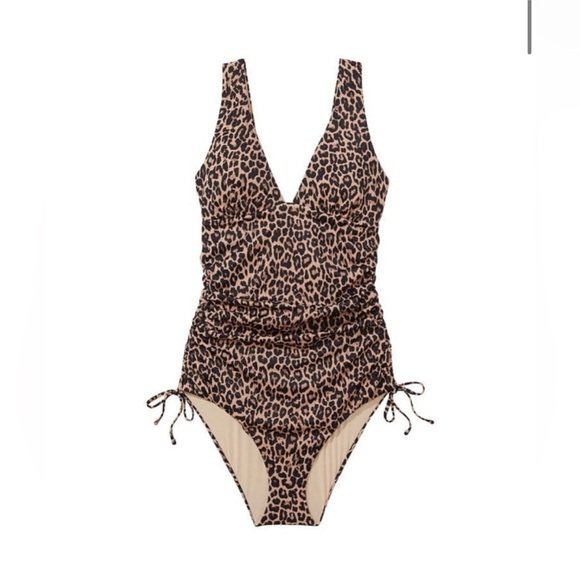 VICTORIA'S SECRET SWIM Ruched Plunge One-Piece Swimsuit XL Leopard - Picture 1 of 9